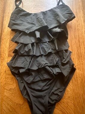 Black Michael Kors Ruffle One-Piece Swimsuit